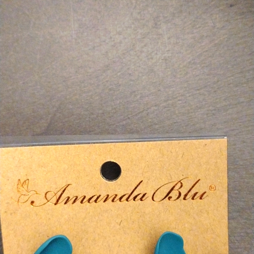Gold Blue Flower Brass Earrings Amanda Blu’s Gold Hand Painted - NWT - Picture 5 of 7